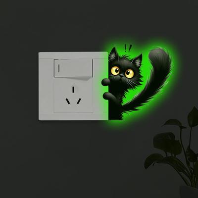 Yousheng Luminous Light Switch Decals, Glow In The Dark Cute Cat Switch Sticker, Cartoon Animal PVC Wall Art Mural for for Bedroom