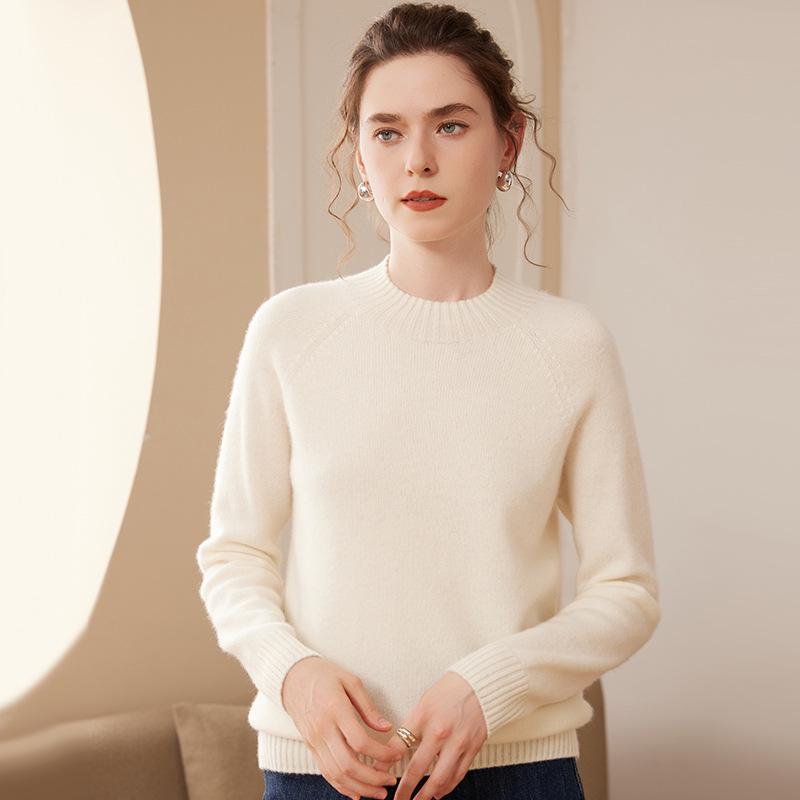 Women's New Fall/Winter Thick Cashmere Sweater, Half-High Collar Loose Knit, Plus Size Pullover Base Layer.
