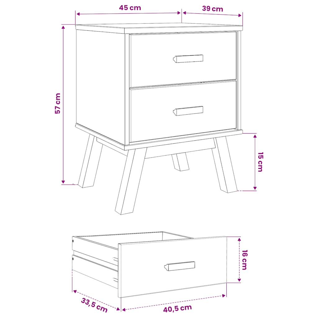 OLDEN Nightstand Gray and Brown Solid Pine Wood