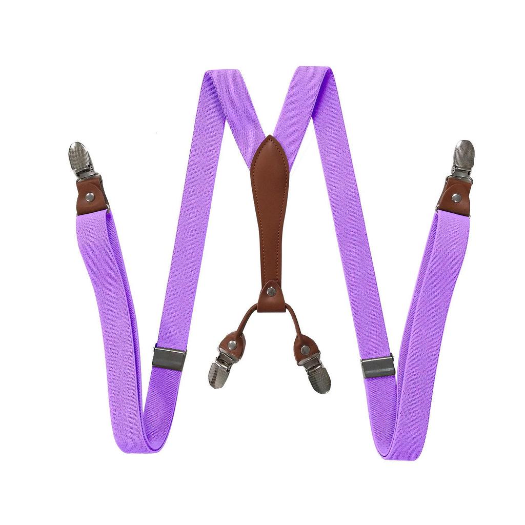 Unisex 2.5cm Elastic Leather Suspenders with 4 Clips