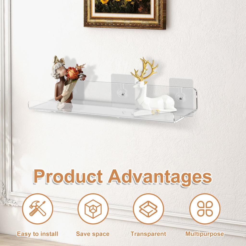 4-12Pcs Acrylic Storage Rack Wall Mounted Clear Floating Display Shelves Book Record Handwork Toy Storage Rack