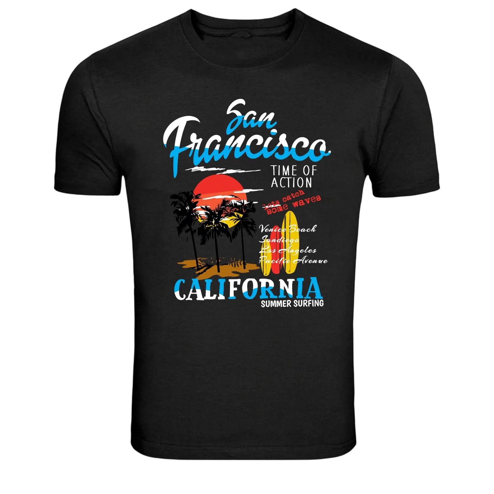 San Francisco California Surf Sunset Graphic T-Shirt M