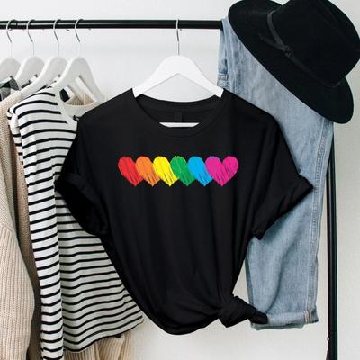LGBT Hearts T-Shirt, Rainbow Hearts Love Printed Casual Outdoor Gift Tee Shirt