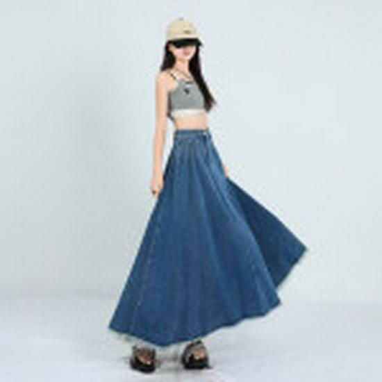 Hong Kong Retro Literary Denim Midi Skirt: Women's 2025 High-Waist A-Line Umbrella Design for Spring/Summer