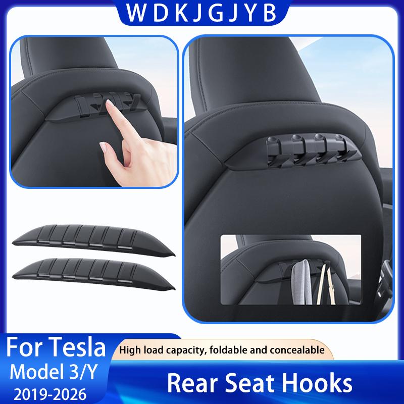cfseh5 For Tesla Model Y Juniper 2025/Tesla Model 3/Y 2017-2026+ ABS Multi-Functional Rear Seat Folding Hidden Hook High-Capacity Hooks