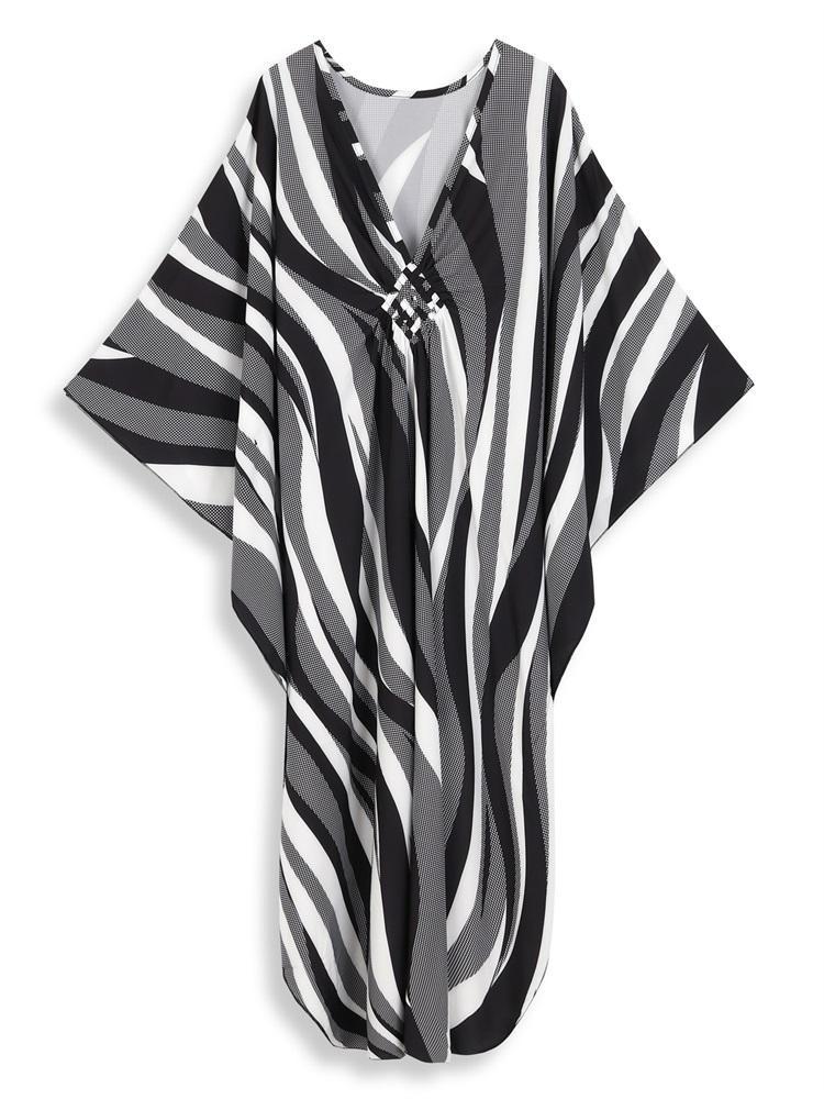 Plus Size Women Kaftan House Robe Bohemian Printing V Neck Homewear Beach Wear Bathing Suit Cover Up