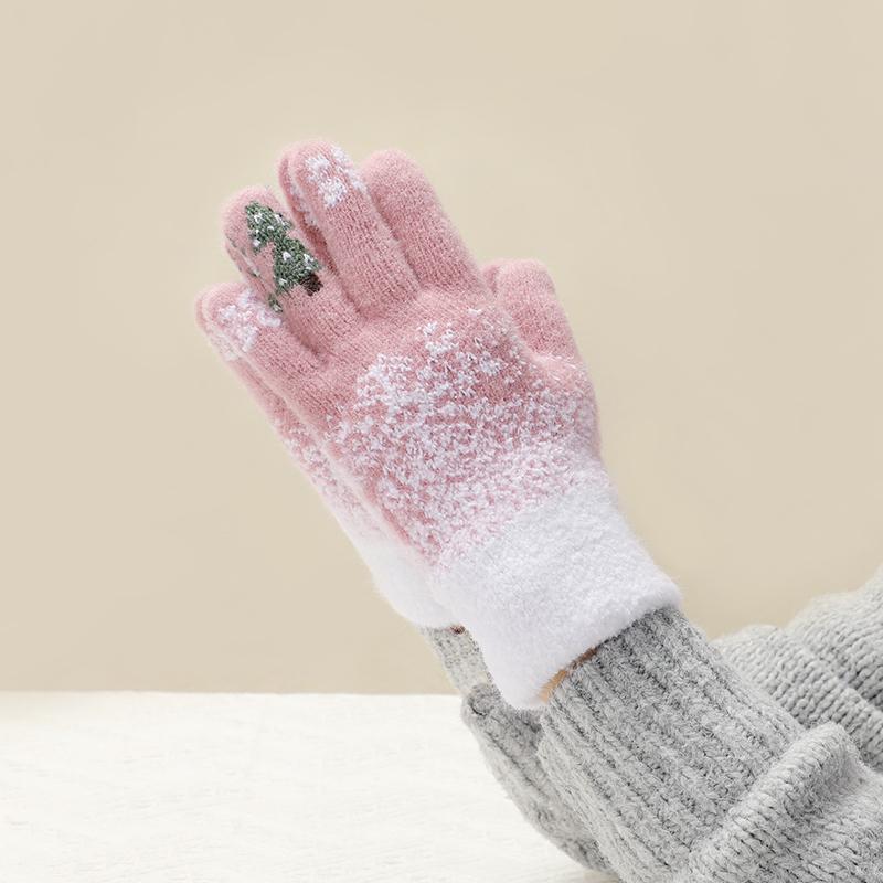 Xinfei Lan Red & Blue Women's Winter Fingerless Touchscreen Gloves - Snowflake Fleece Lined, Thick & Fluffy for Riding