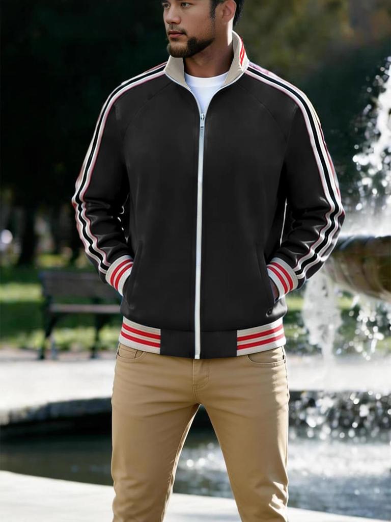 Męska codzienna sportowa kurtka z kołnierzem stojącym i wstążką - Kolekcja Jesień/Zima