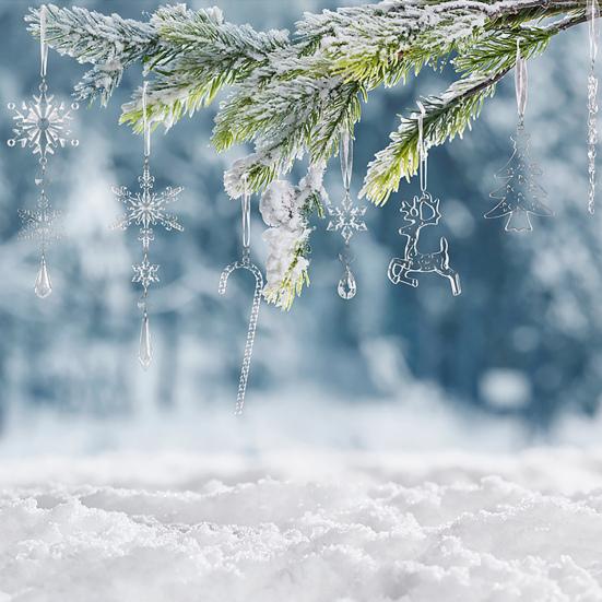 14Pcs/Set Christmas Ornament Set Faux Crystal Snowflake Icicle Drop Hanging Ornaments Winter Holiday Party Decoration