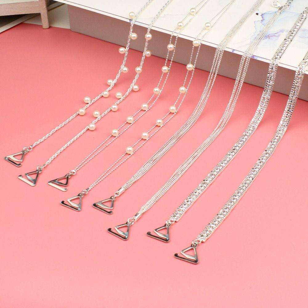 Fashion Metal Bras Straps Rhinestone Pearl Shoulder Straps Aniti-slip Adjustable Underwear Strap