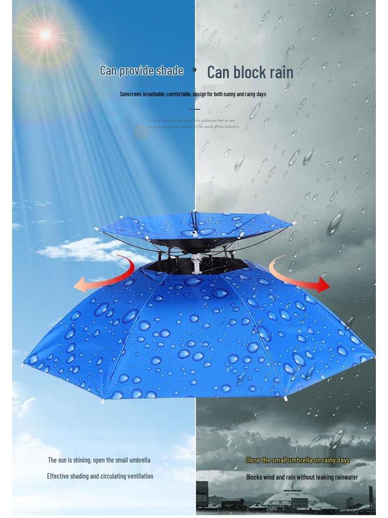 Double-Layer Sun/Rain Umbrella Hat for Adults, UV Protection, Fishing, & Tea Picking