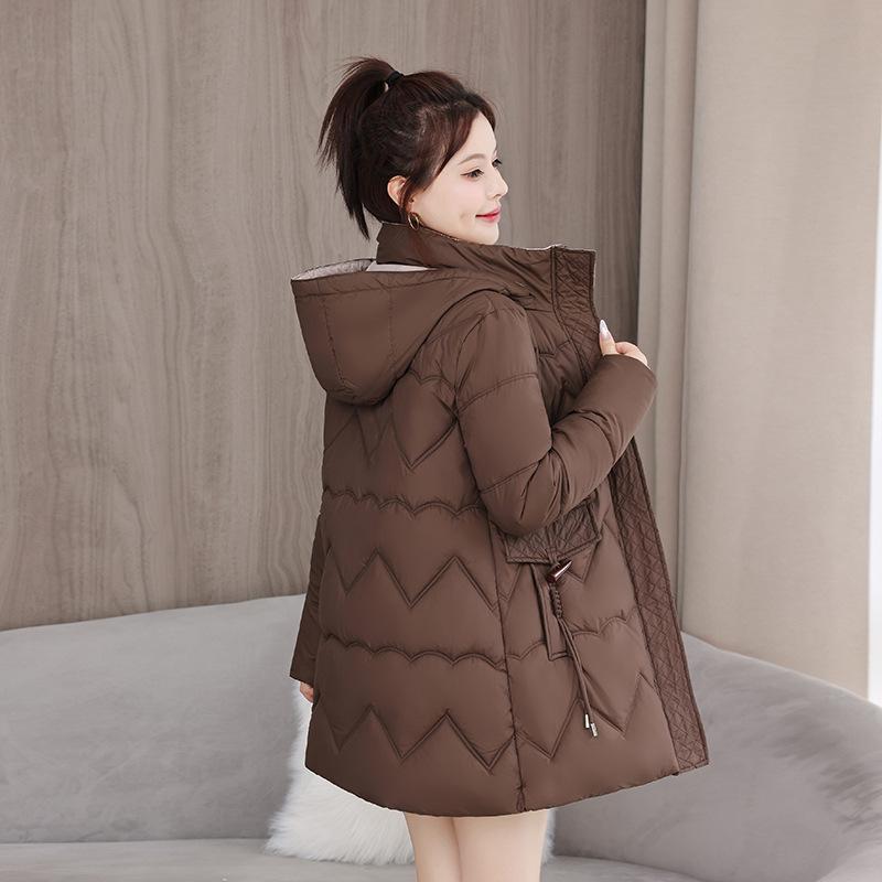 

Корейская версия модного тренда, хлопковая одежда, женская одежда, средняя и длинная, осенне-зимняя, глянцевая, несмываемая куртка XXXL кофейный