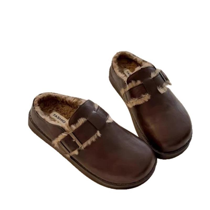 Pantoffeln mit dicker Sohle und Fleecefutter, Neuer Stil für Herbst und Winter, Baggy Baumwollschuhe für Damen