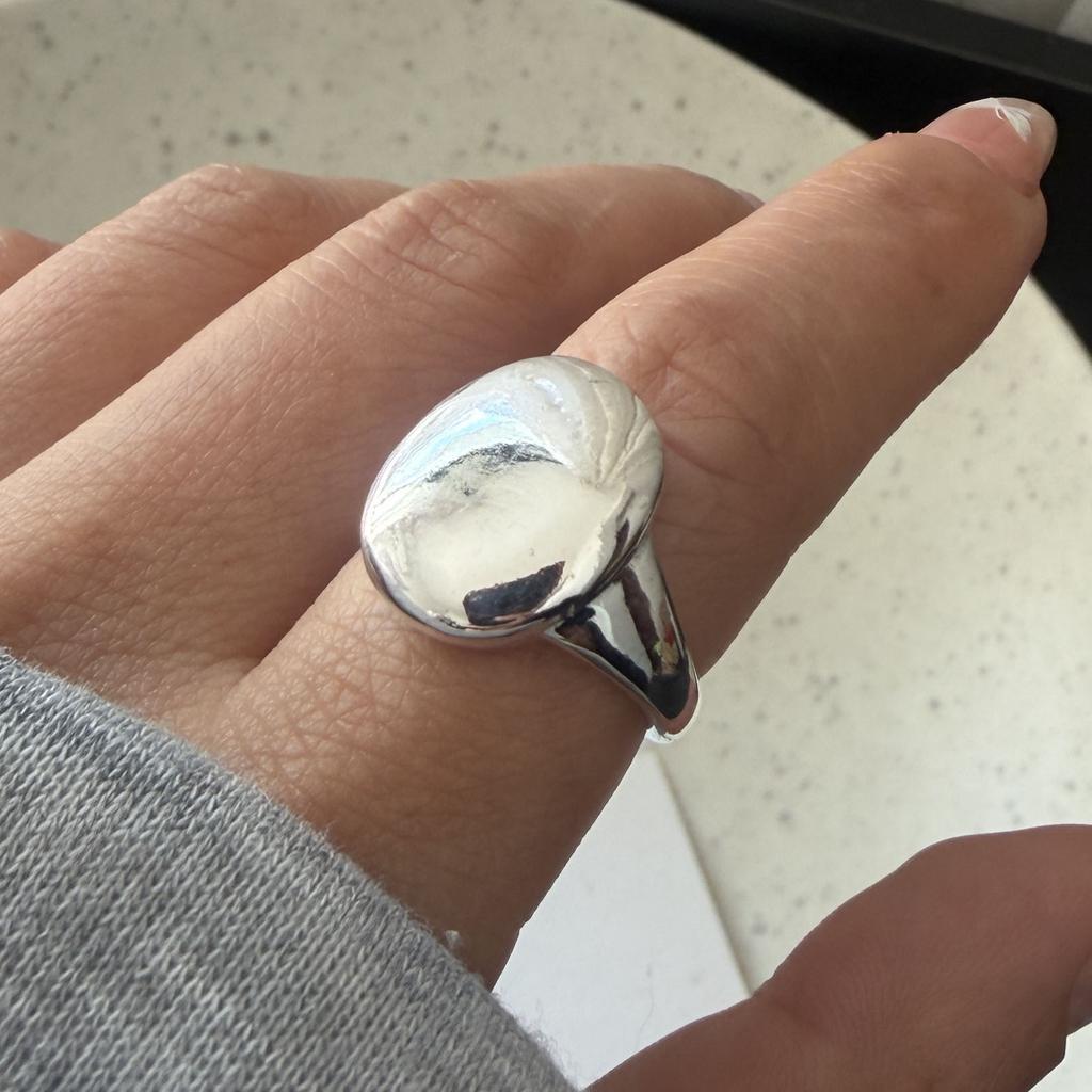 925 Sterling Silver Rings for Women Couple Minimalist Handmade Big Oval Ring Fine Jewelry Gift Prevent Allergy