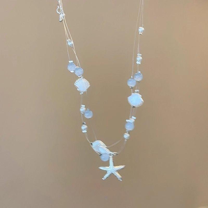 Neuer Strandstil Muschel Halskette Perlen Choker Halsketten für Frauen Handgefertigt Seestern Anhänger Mode Ozean