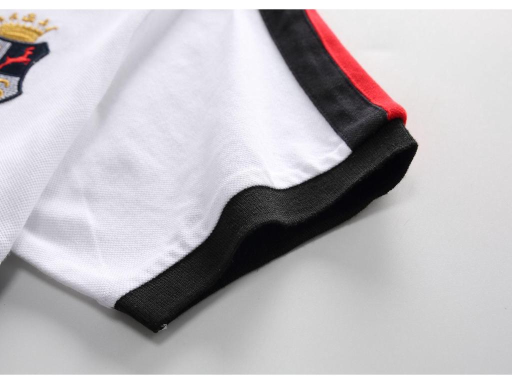 Men's Retro Letter Embroidered Cotton Polo Shirt - Color Block, Short Sleeve, European Size, Casual Sports Fashion