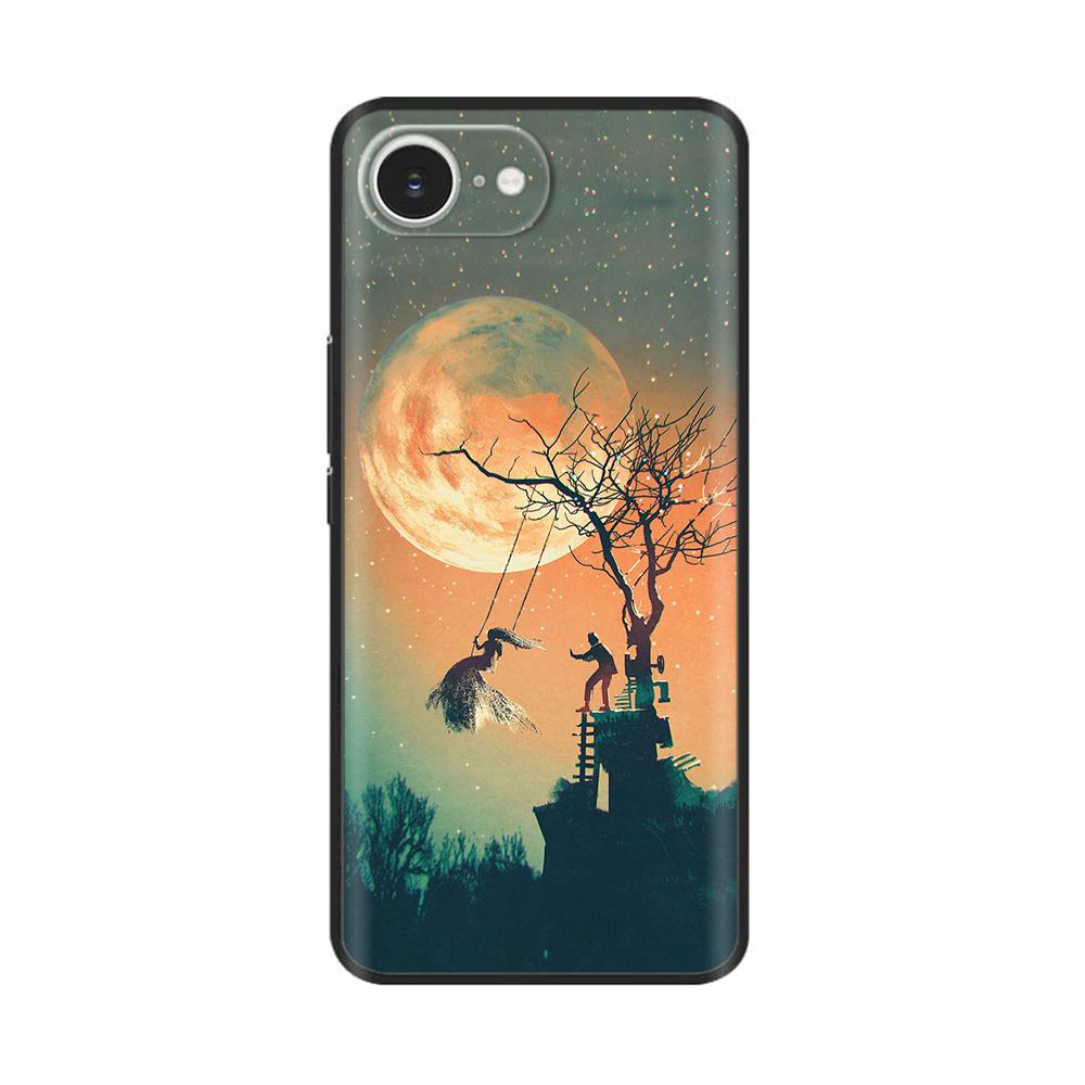 For iPhone 16E Case Fantasy Flower Black Phone Case For iPhone16E / iPhone SE 2025 Soft TPU Shockproof Back Cover Fundas Housing