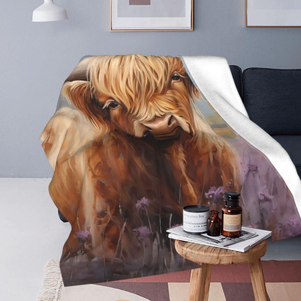 Scottish Highland Cow In Heather Blanket Flannel Sofa Throw Blanket Super Soft for Home Bedroom Office Throws Bedspread Quilt