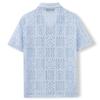 Men Hollow Out Floral Textured Cuban Collar Short Sleeve Casual Button Up Shirt