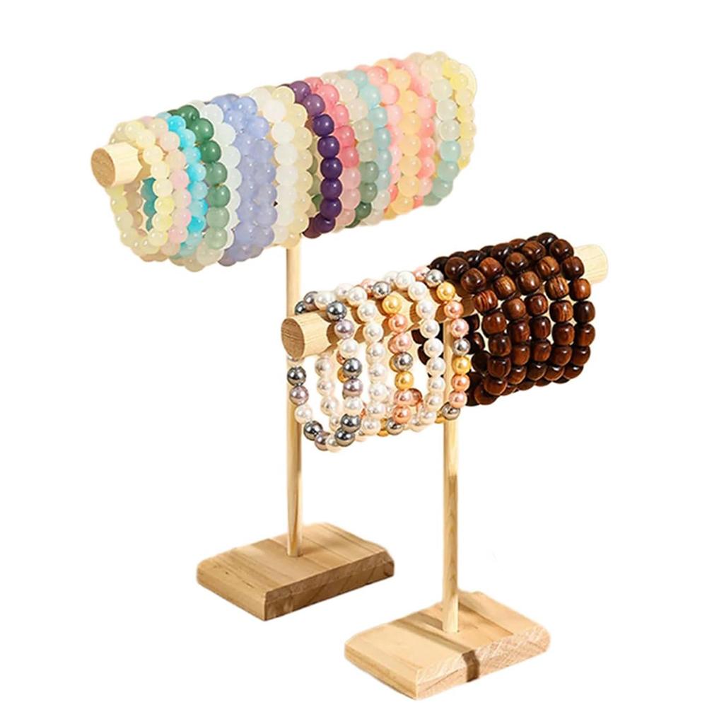 Elegant Multi-Level Wood Bangle Holder Jewelry Display Stand for Bracelets Beads Headbands Easy Assembly Vanity Organizer Rack