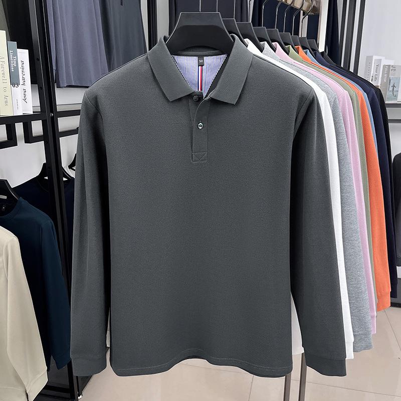 Men's Autumn 2025 Pure Cotton Pique Polo Shirt - Long Sleeve, Business Casual, Breathable