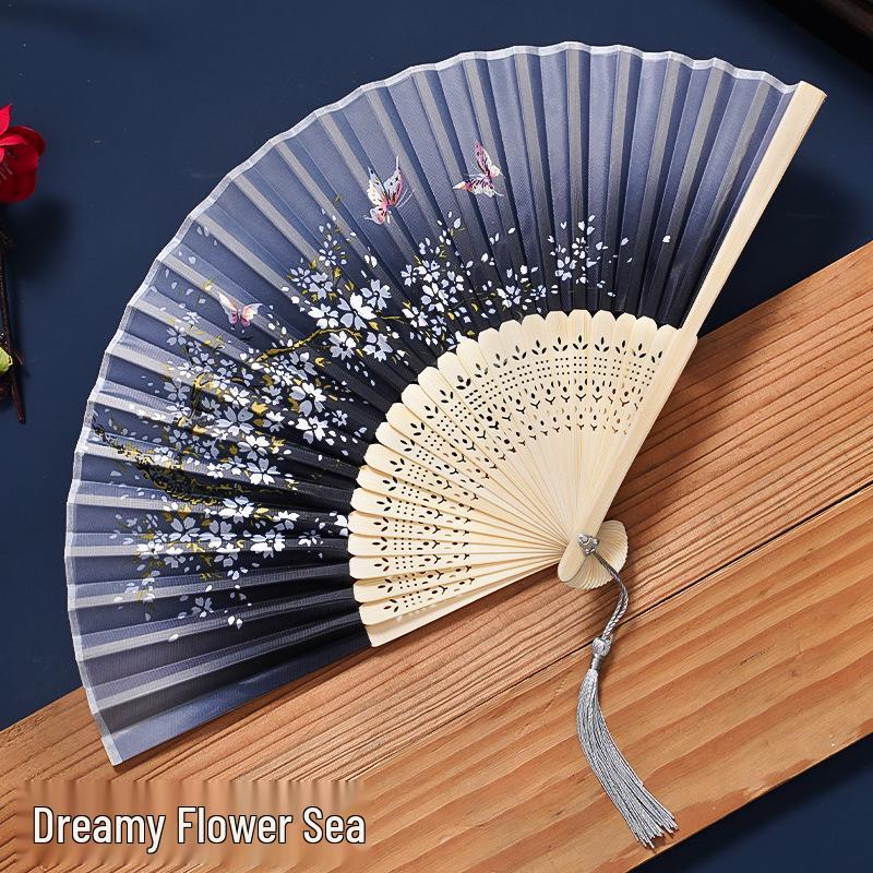 Tradiční čínský skládací vějíř pro ženy a děti - Přenosný, Malý, Ideální pro Hanfu, Qipao, Tanec a letní použití