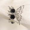 Vintage Punk Metal Black Rose Liquid Butterfly Opening Ring for Women Exaggerated Adjustable Animal Ring Aesthetic Jewelry