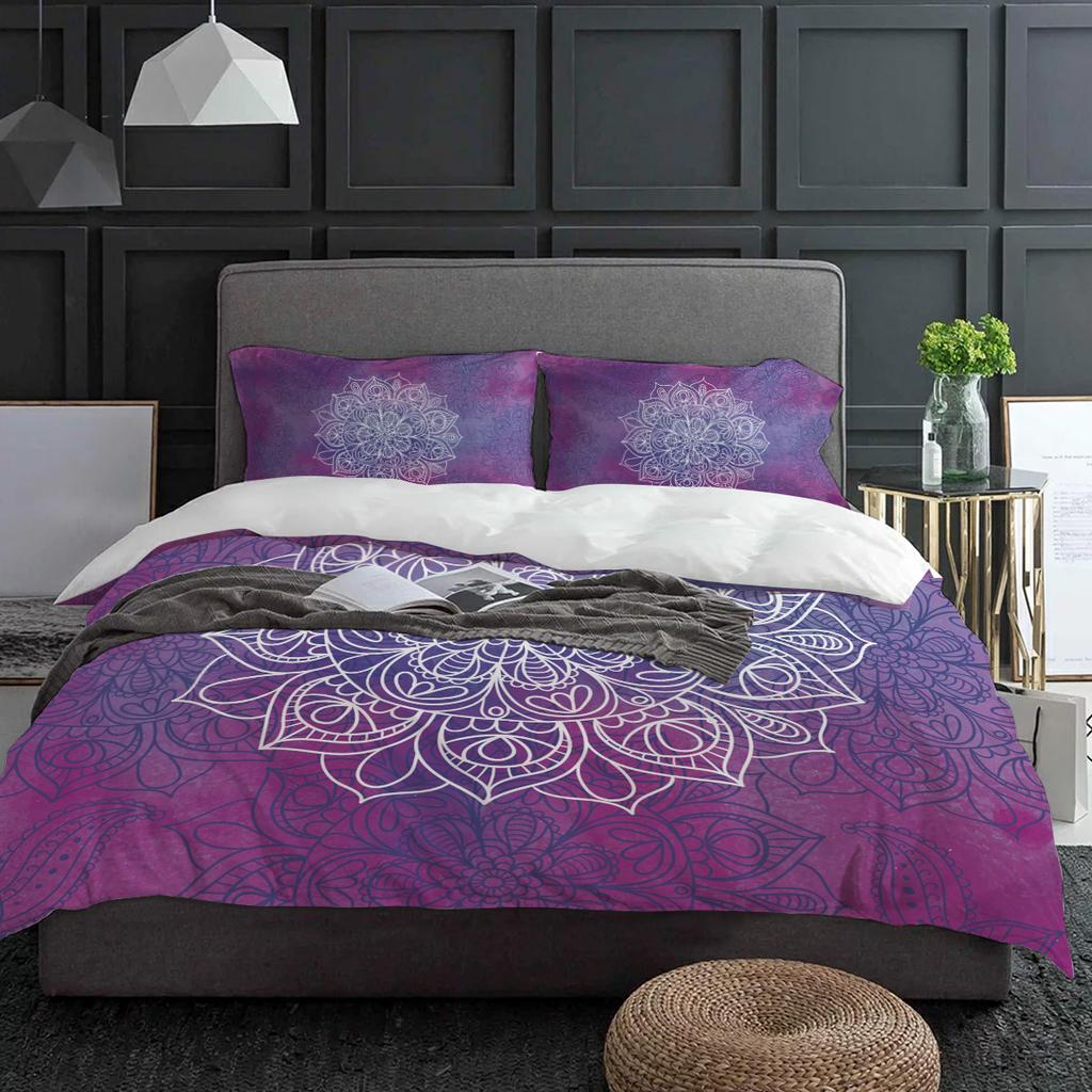 Purple Watercolor Mandala Duvet Cover Bed Bedding Set Home Textile Quilt Cover Pillowcases Bedroom Double Bedding Set No Sheet