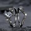 2Pcs/Set Black Multi Faceted Polygon Zircon Ring Comfortable Wear Finger Ring Fashion Jewelry for Everyday Wear