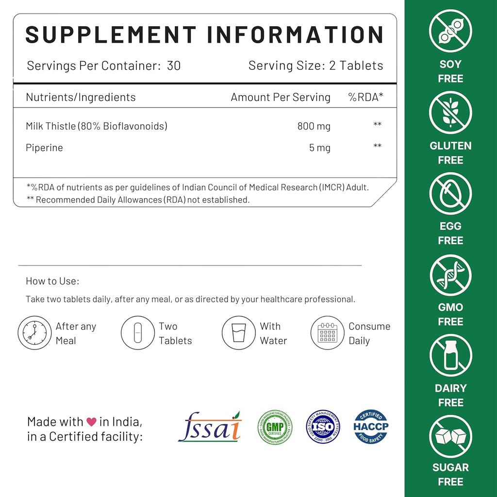 Nutrabud Milk Thistle Liver Support Tablets 800mg Silymarin 60 Count 150g Bottle Natural Detox Aid Daily Wellness Health