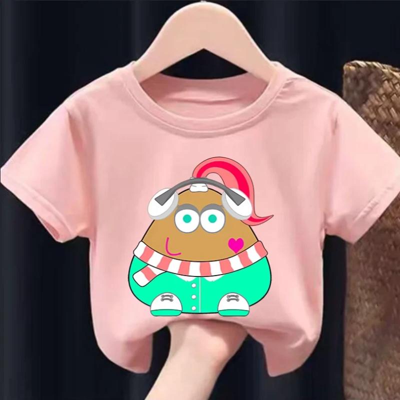 My Pet Alien Pou Kids Summer T-Shirt Cartoon Round Neck Infant Tracksuit Tees Clothing for Boys And Girls