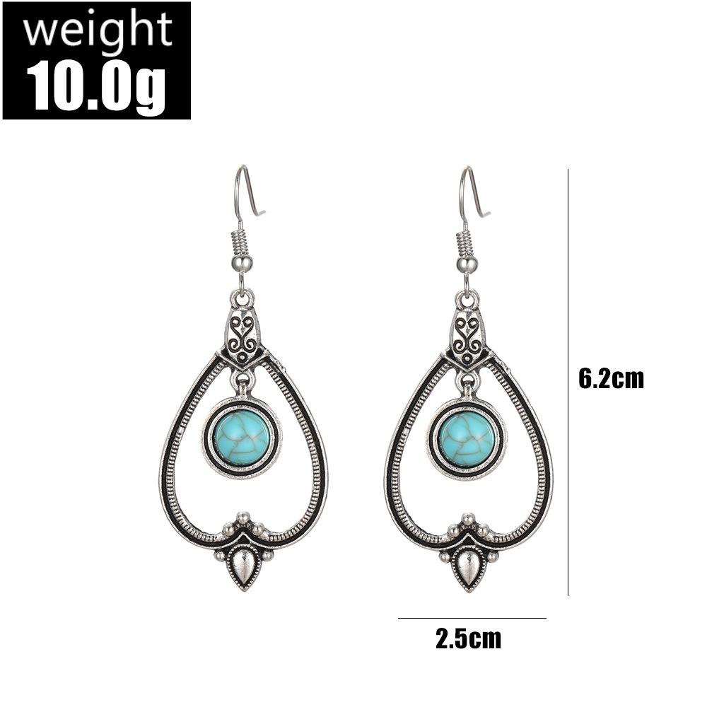 Personalized Earrings Retro Bohemian Peach Heart Hollow Round Turquoise Earrings Earrings