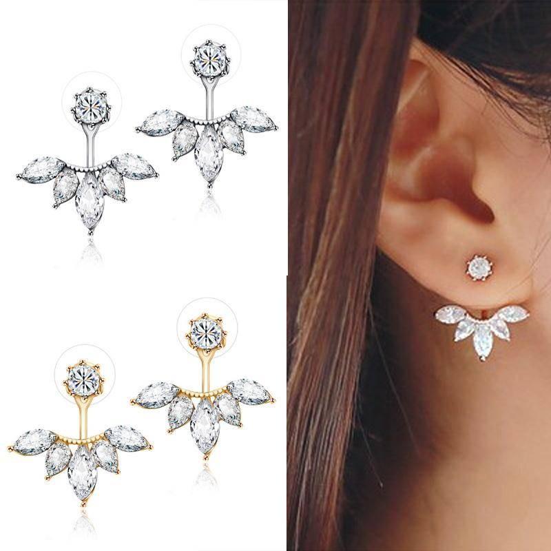 Fashion Elegant Silver Needle Zircon Daisy Tree Leaves Water Earrings Drops