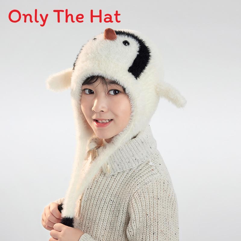 

Childrens Penguin Themed Knit Hat With Soft Polyester And Ear Guard For Cold Days білий