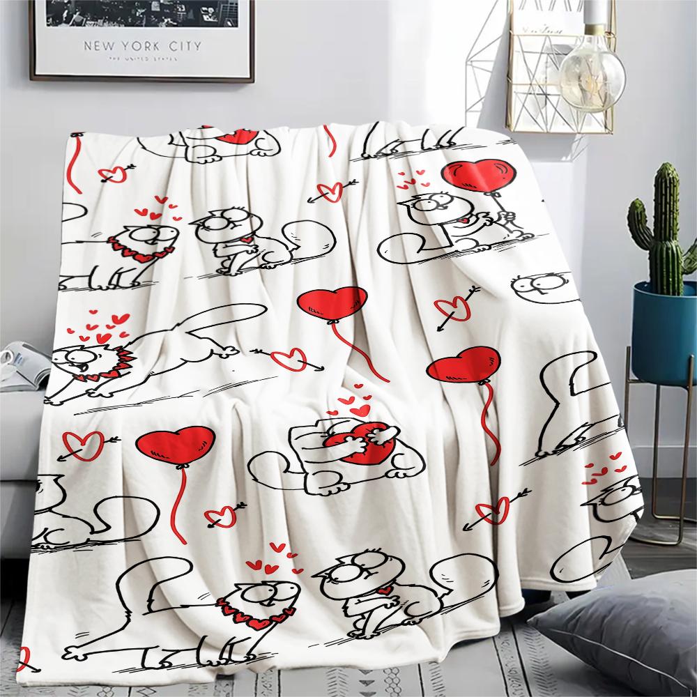 1pz Coperta in Flanella con Stampa del Gatto Simon, Alta Qualità per Tutte le Stagioni, Decorazione per la Casa, Calore e Comfort, Perfetta per Regali di Natale