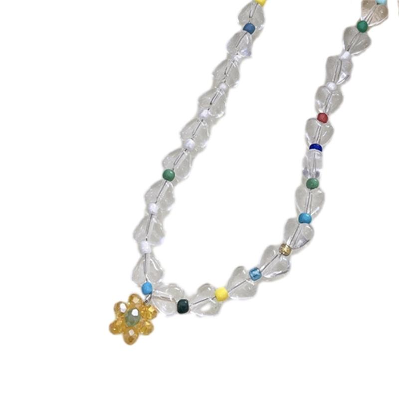 

Beaded Necklaces Women Flower Pendant Chokers Artificial Crystal Material Party Jewelry Accessories Gift for Woman Girls 1 жовтий/зелений