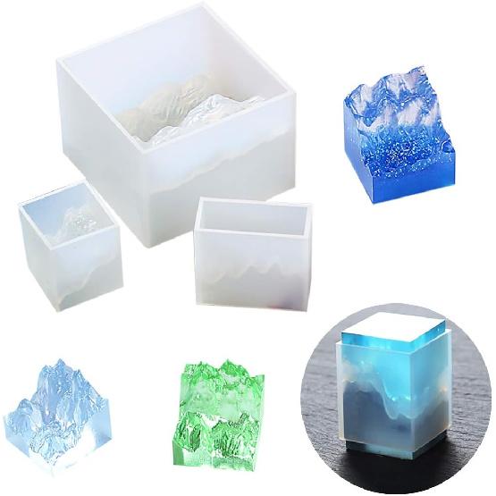 FineInno 3Pcs Mountain Resin Molds,Iceberg Silicone Molds for Epoxy Resin,Micro Landscape Casting Molds DIY Polymer Clay Craft,Paperweight