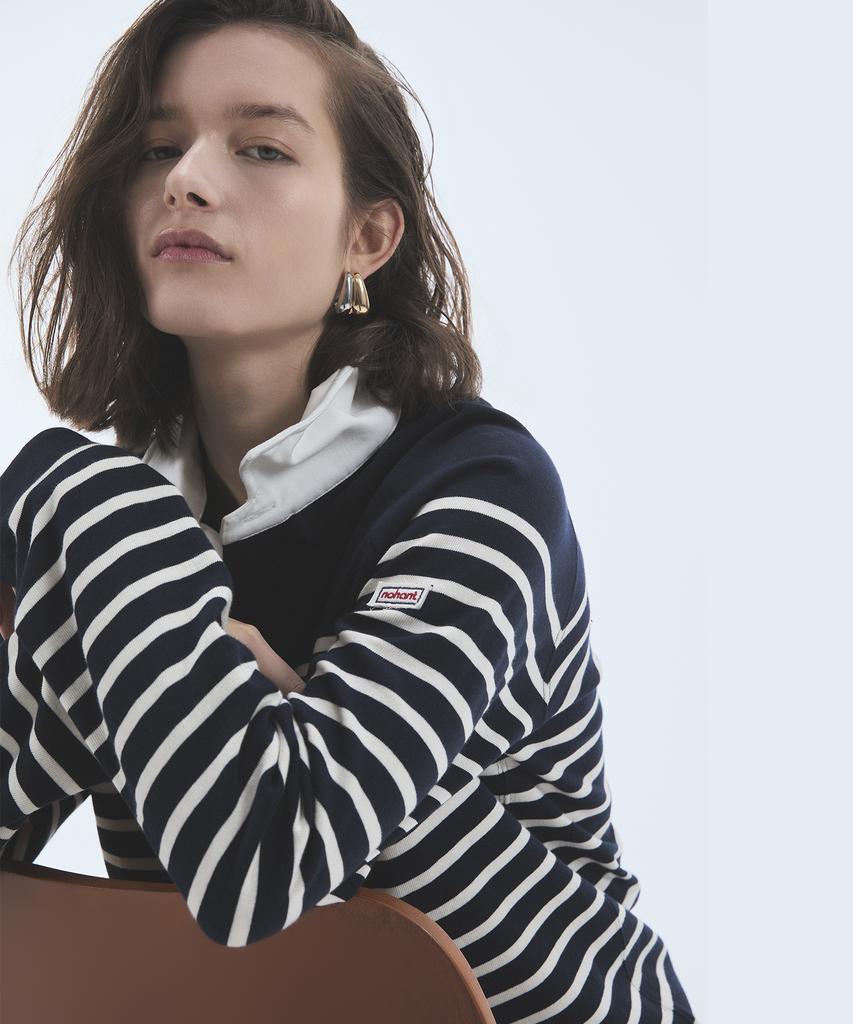 NOHANT Wire Stripe Rugby Long Sleeve T-Shirt Navy