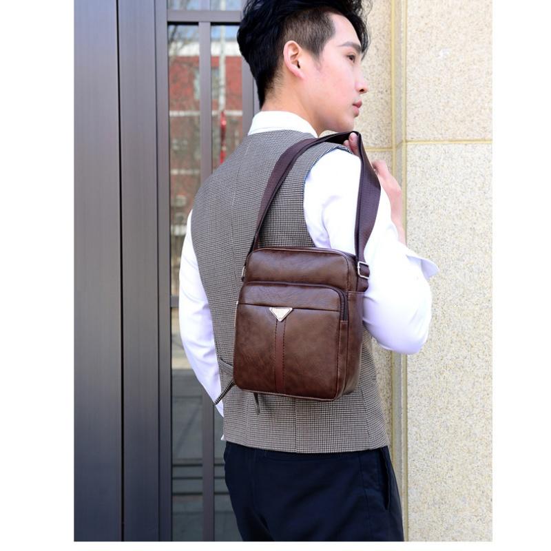 Men's Casual Crossbody Briefcase Backpack Korean Business PU Leather Business Solid Color Messenger Bag
