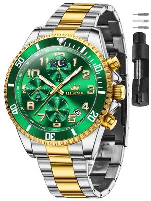 Men's Watch, Gold and Silver, Analog, Quartz, Water-Resistant, Men's Watch, Green