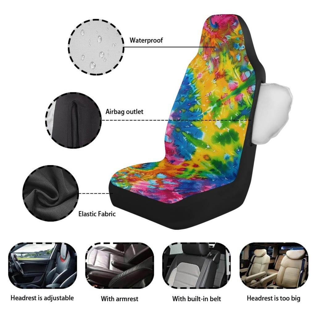 5-Seat Car Seat Covers Set Abstract Art Digital Print Waterproof Fabric Airbag Compatible Front Rear Seat Protectors Universal Fit