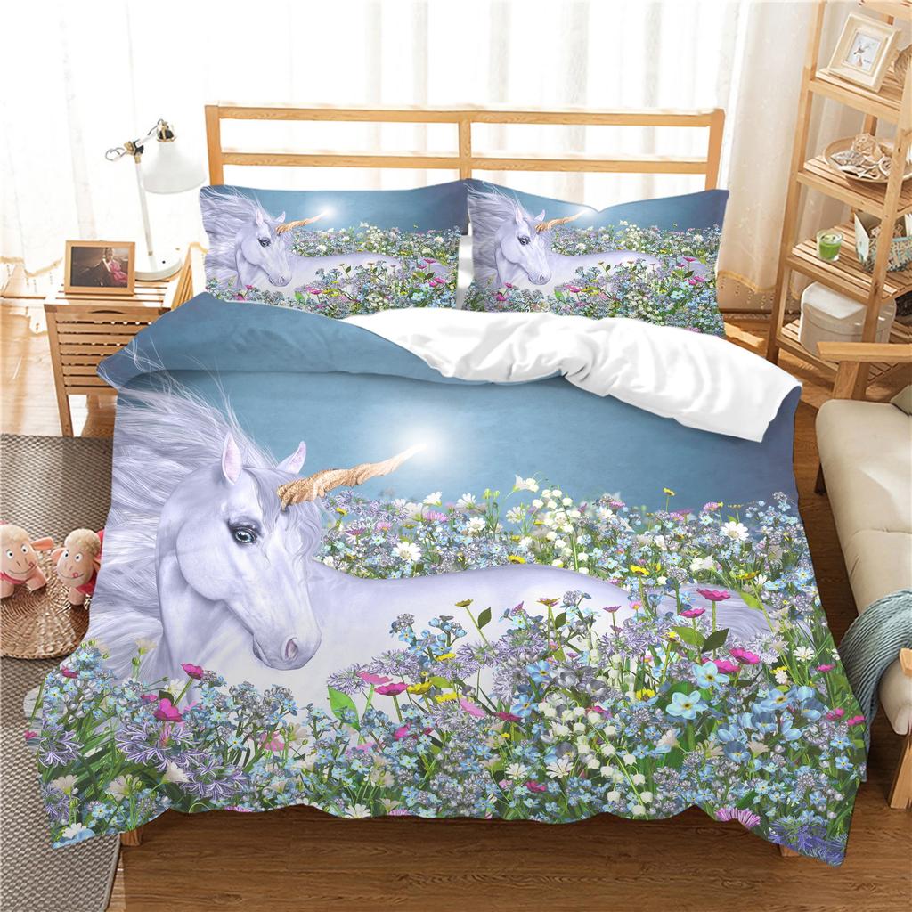 Home Textiles Unicorn Printed Bedspreads Soft Duvet Cover Set Girl Boy Adult People High End Beding Set,Quen Sized Dimensions Warm Soft plus Breathabl
