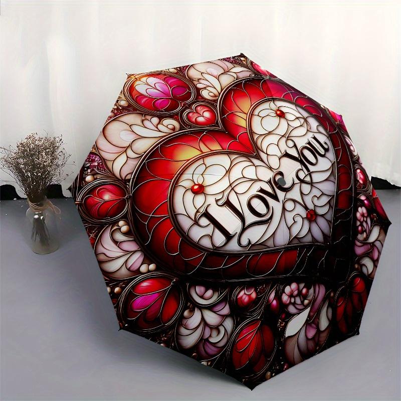 Stained Heart: Love You DesignUmbrella, Portable 3-Fold Compact Umbrella for Men & Women Gift