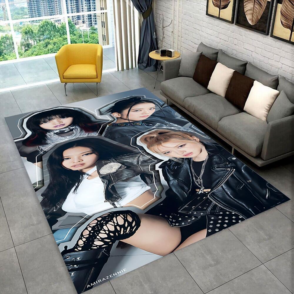 Kpop Girls 3D B-black and Pink-k HD Rug Carpet for Living Room Bedroom Home Decor,Floor Mat Non-slip Decoration for Sofa Doormat