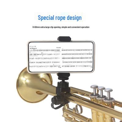 360° Draaibare Trompet Instrumentenstandaard & Telefoonhouder met Lanyard voor Bladmuziek & Live Streaming