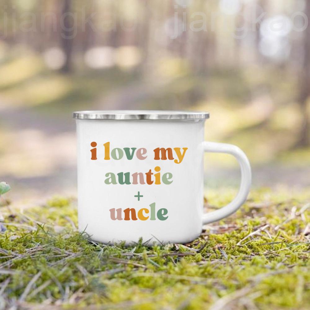I Love My Aunt Flower Printed Mug Coffee Cups Drinks Milk Handle Cup Enamel Camping Mugs Christmas Birthday Gift for Aunties