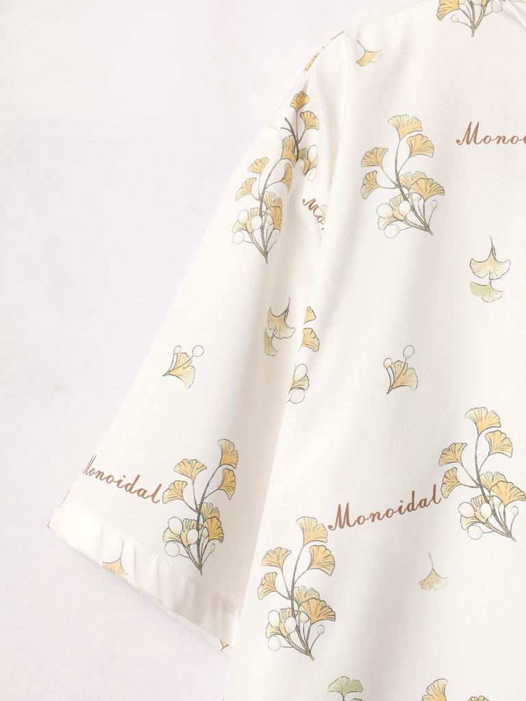 Oversized Loose Short Sleeve Ginkgo Print Hawaii Beach Summer Men Shirt Student Couples Fashion Casual Mens Clothing