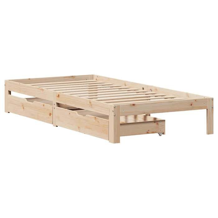 VidaXL Cadre de lit avec tiroirs 75x190 cm bois de pin massif, sommier, cadre de lit simple, cadre de lit en bois massif, 3301932