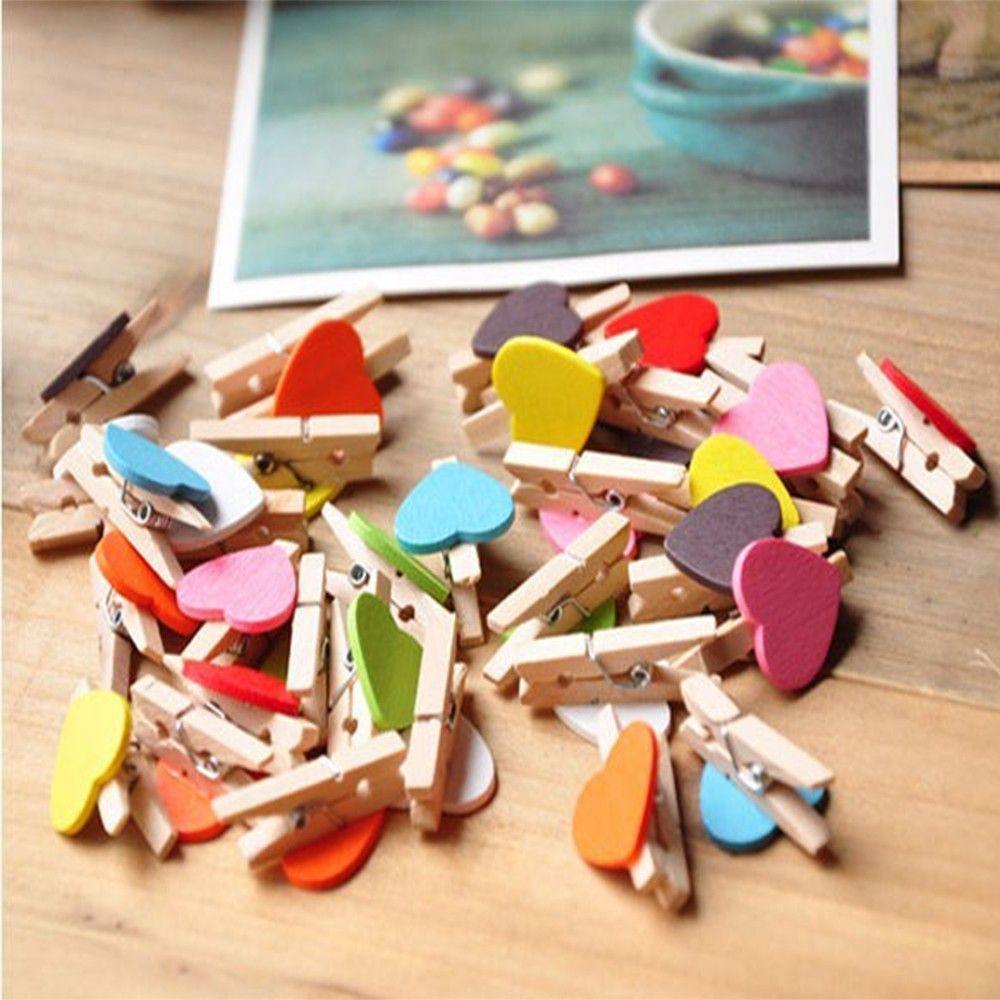 Shabby Chic Gifts Party Mini Heart Shaped Decor Supply Room Craft Wooden Photo Pegs Clips
