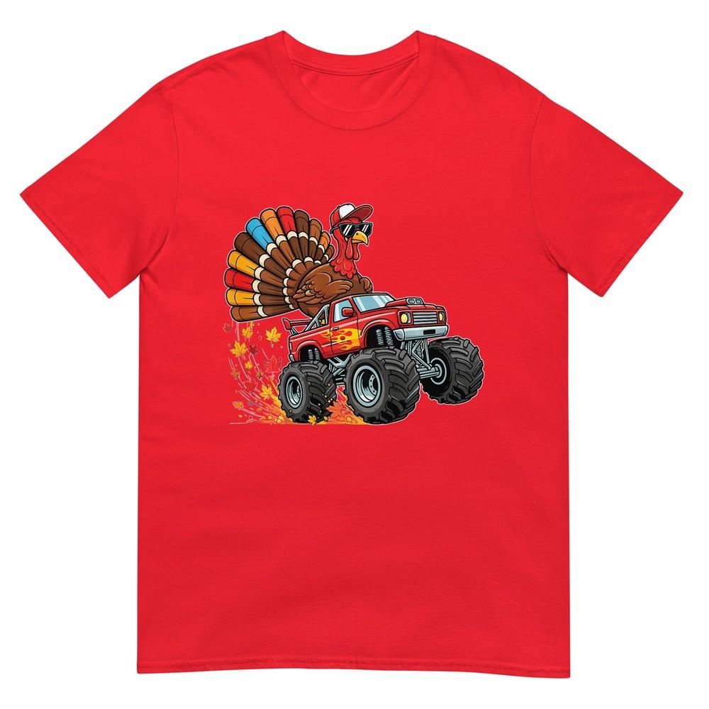 Kids Monster Truck With Turkey Boys Thanksgiving Tshirt S